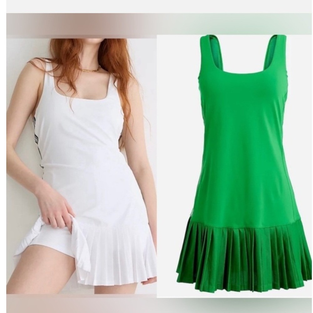J.Crew Active Kelly Green Pleated Tennis Dress Drop Waist Large - Picture 2 of 16